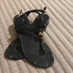 Coach Black T-Strap Sandals with Buckle Closure